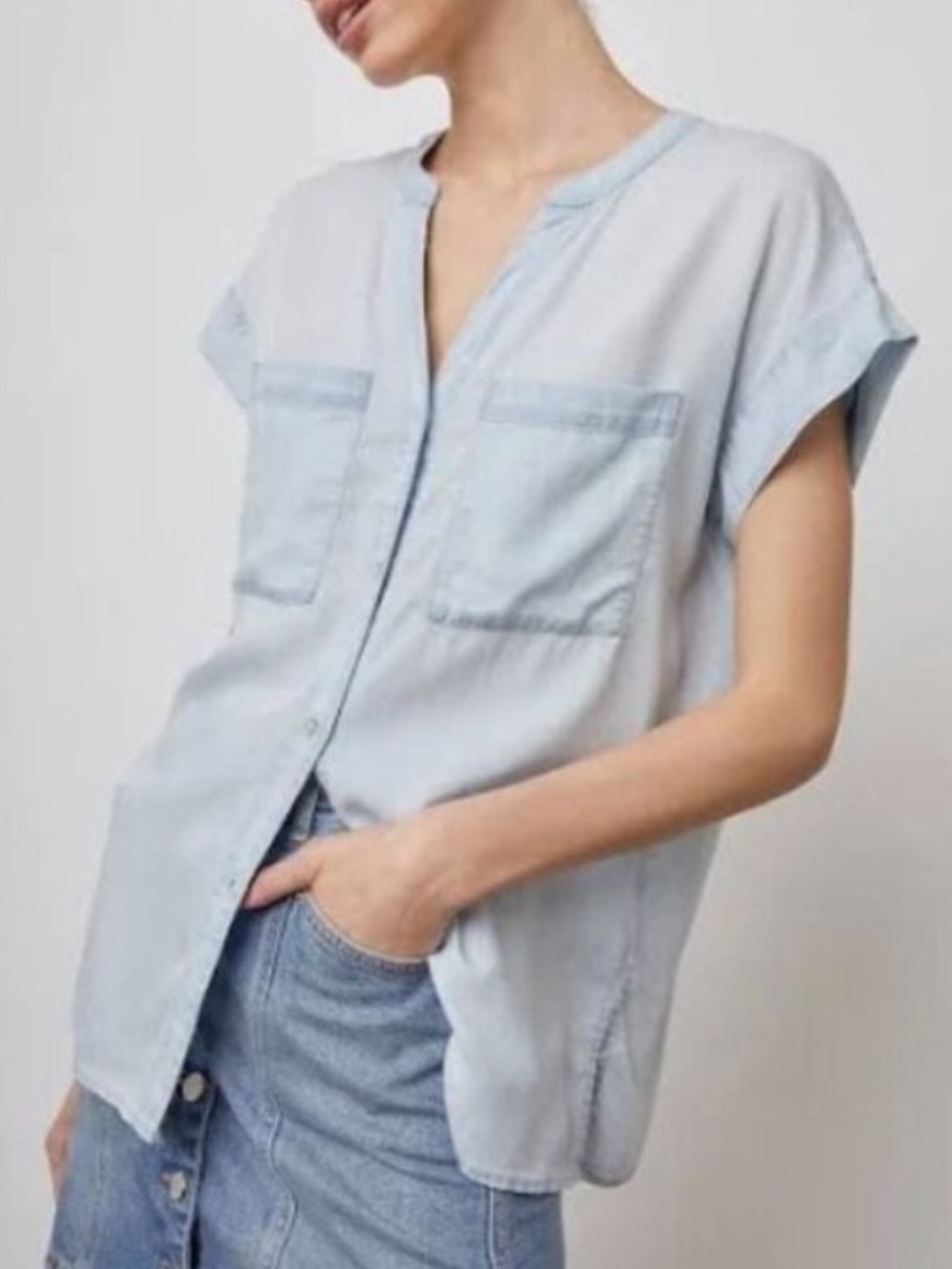 Rails Mel Cap Sleeve Shirt Light Vintage Blue - Size Small